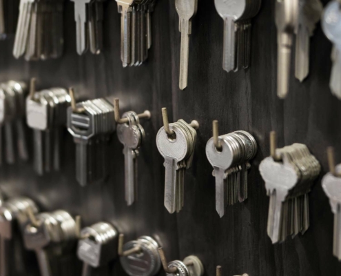 An array of keys in a hardware store